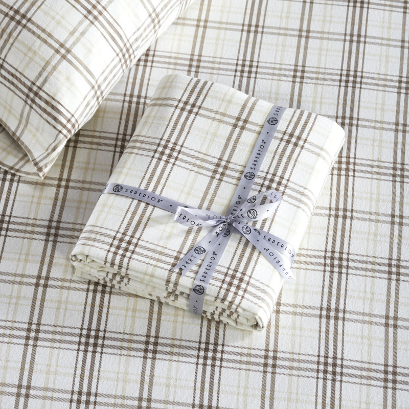 Ensemble de draps 100% flanelle Beldibi, Twin Sheet 3pc Set, Beige Plaid