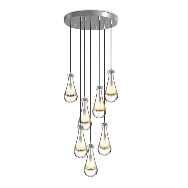 7-Lights Raindrop Solid Thick Glass Pendant light, Nickel