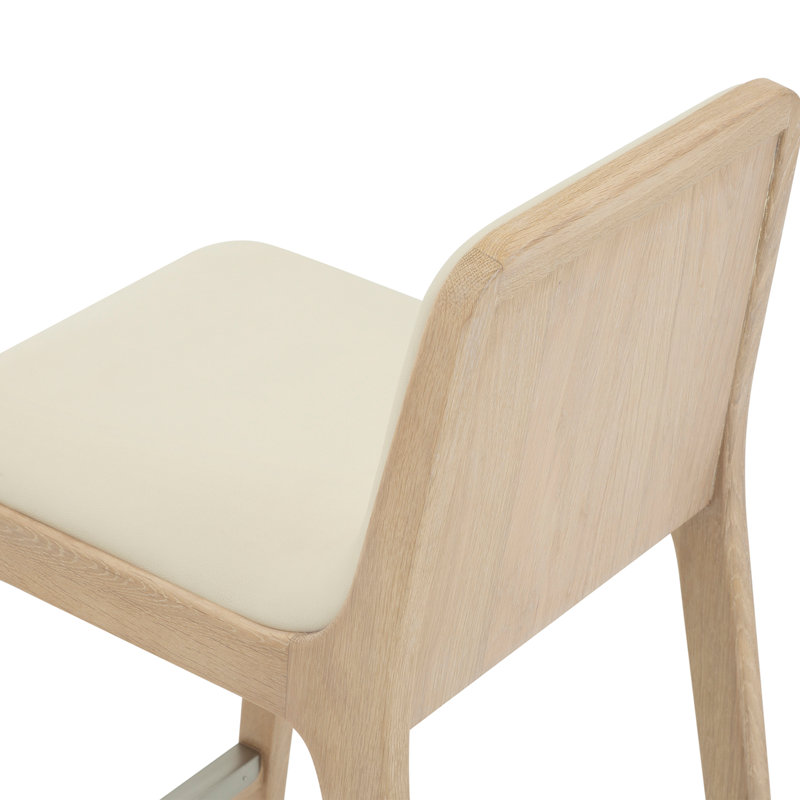 Florent Upholstered Bar Stool with Solid Wood Frame, Saddle/Acorn/Brushed Nickel