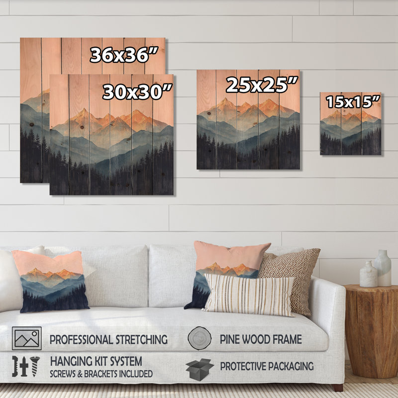 Golden Light On The Rose Crystal Peaks III - Landscape Mountains Wood Wall Decor, 36" H x 36" W x 0.78" D