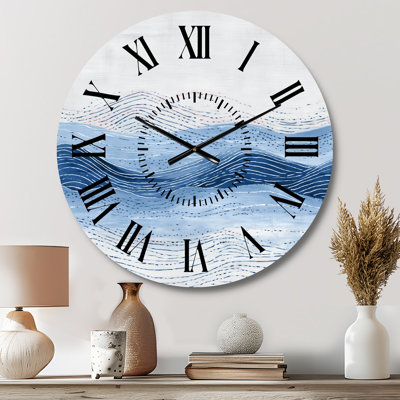 Blue Coastal Waves - Horloge murale nautique en métal