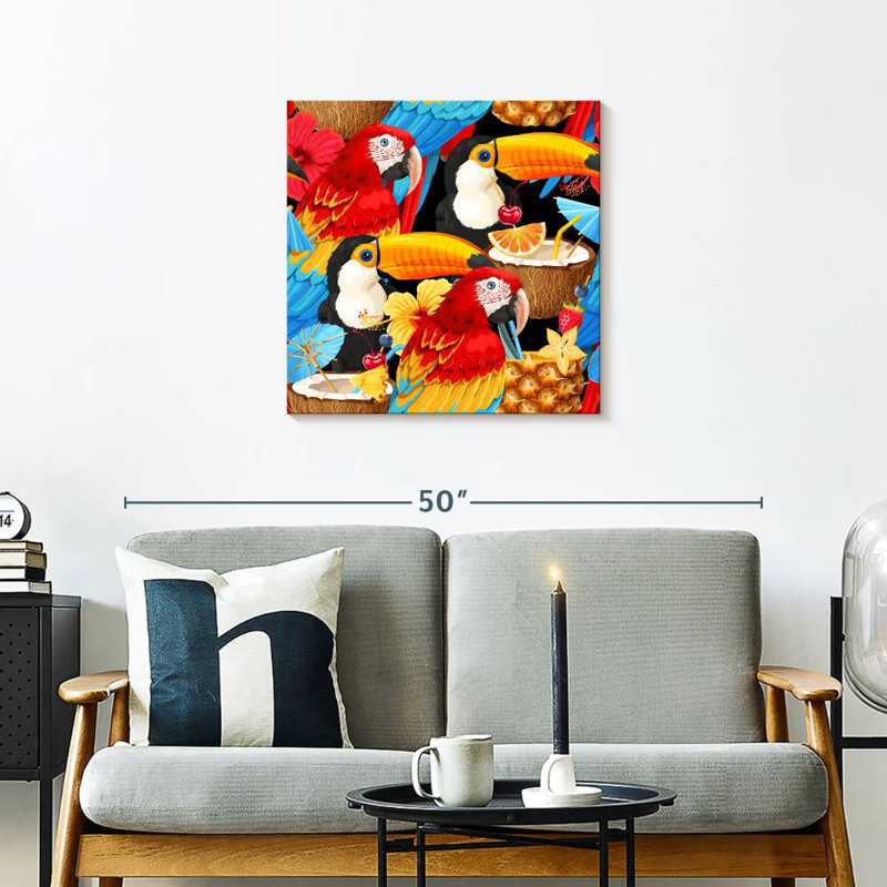 Crowle Tropical Cocktails And Birds, 24" H x 24" W