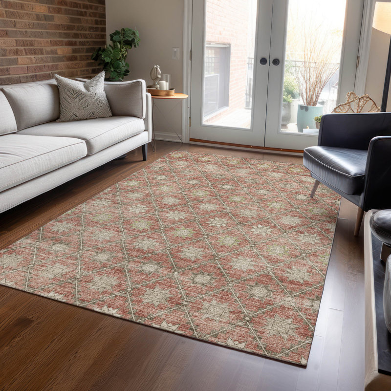 Tapis terre cuite lavable à la machine intérieur / extérieur Xhevrie, Rectangle 10 pi x 14 pi
