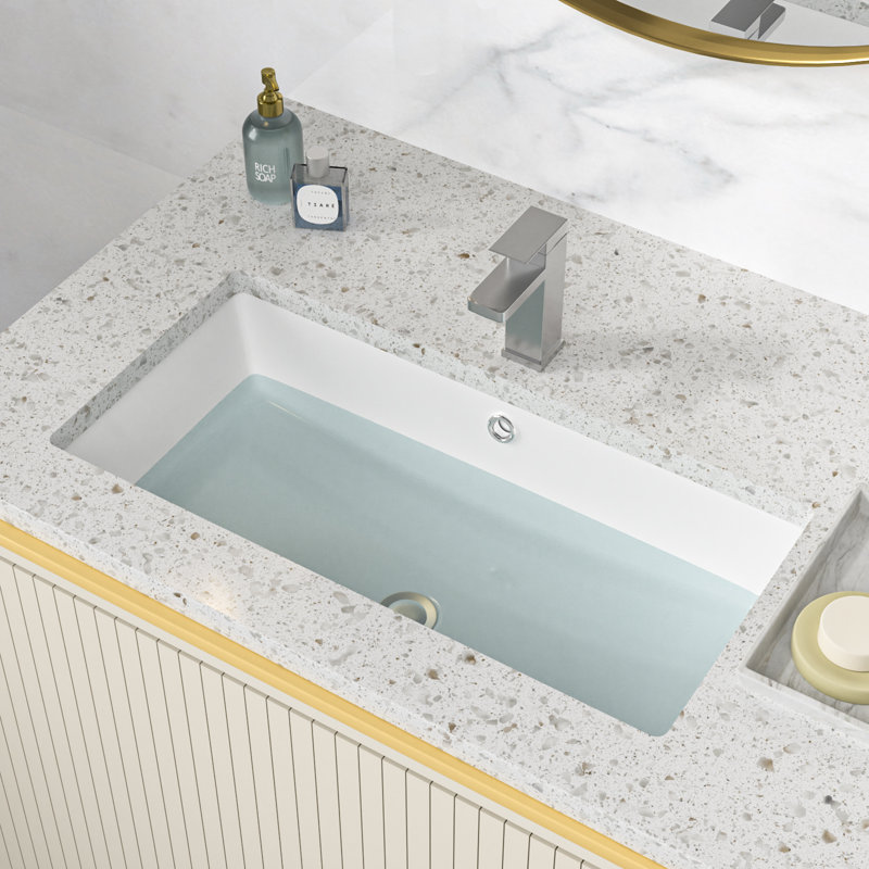 28 x 14 inch Rectangular Modern White Ceramic Undermount Bathroom Sink Art Basin with Overflow