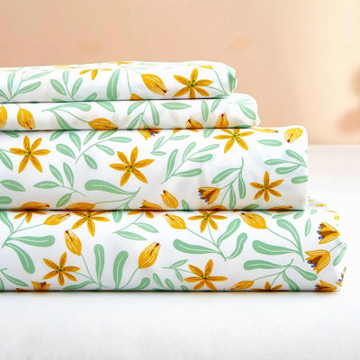 Retro Rainbow Butterfly Flower Bedding Set - Vintage Groovy Floral Boho Sheets with Deep Pocket Fitted Sheet & 2 Pillow Cases - Sun Moon Decor