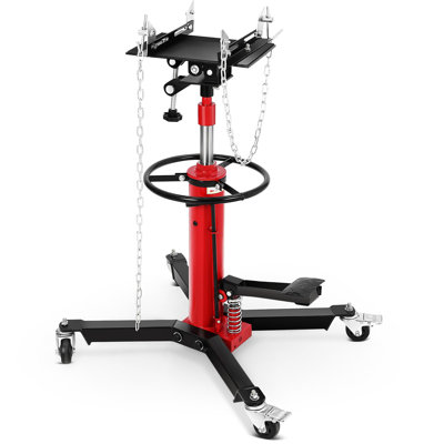 Cric à transmission hydraulique, capacité de 1 222 lb avec selle inclinable réglable, relevage télescopique à 2 niveaux, pédale, roues pivotantes et freins, rouge