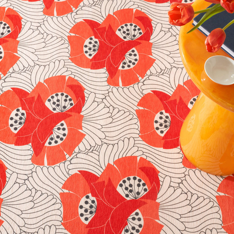 Japanese Poppy Multi Machine Washable Rug, Rectangle 4' x 6'