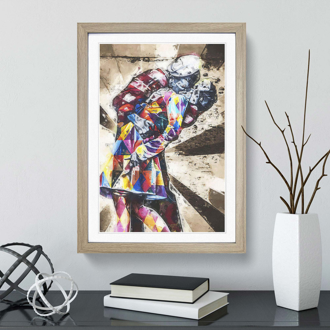 V-J Day in Times Square WW2 Kiss in Abstract - Picture Frame Graphic Art Print
