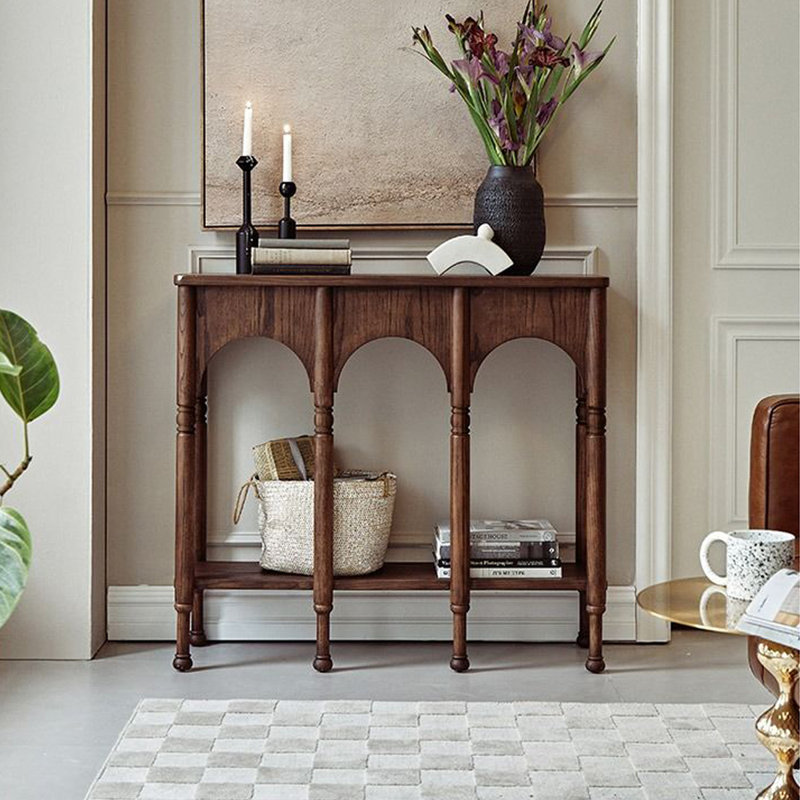 39.37" Brown Rectangular Solid Wood Console Table