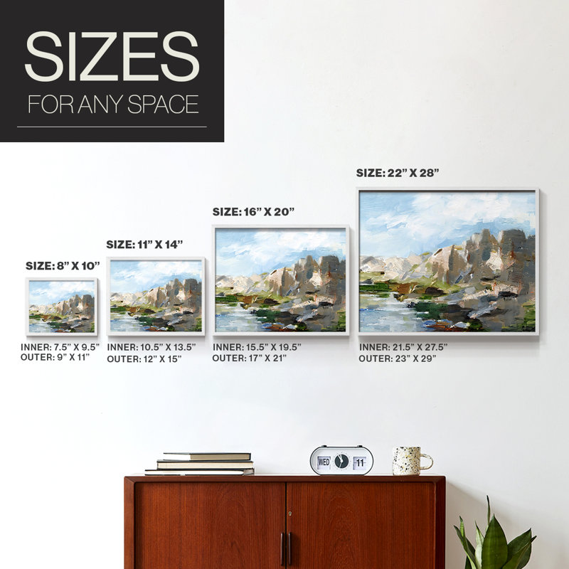 Western Cliffs II -Framed Print - Restickable, 22" H x 28" W, White