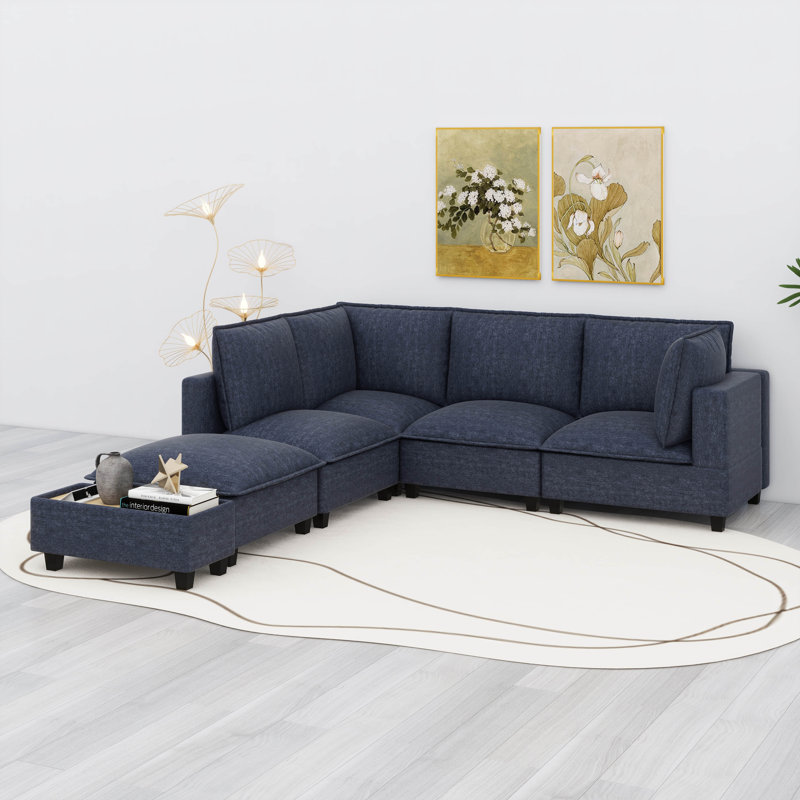 Canapé modulaire en U avec canapé-lit modulaire avec repose-pieds mobile, table basse avec dispositifs de chargement cachés