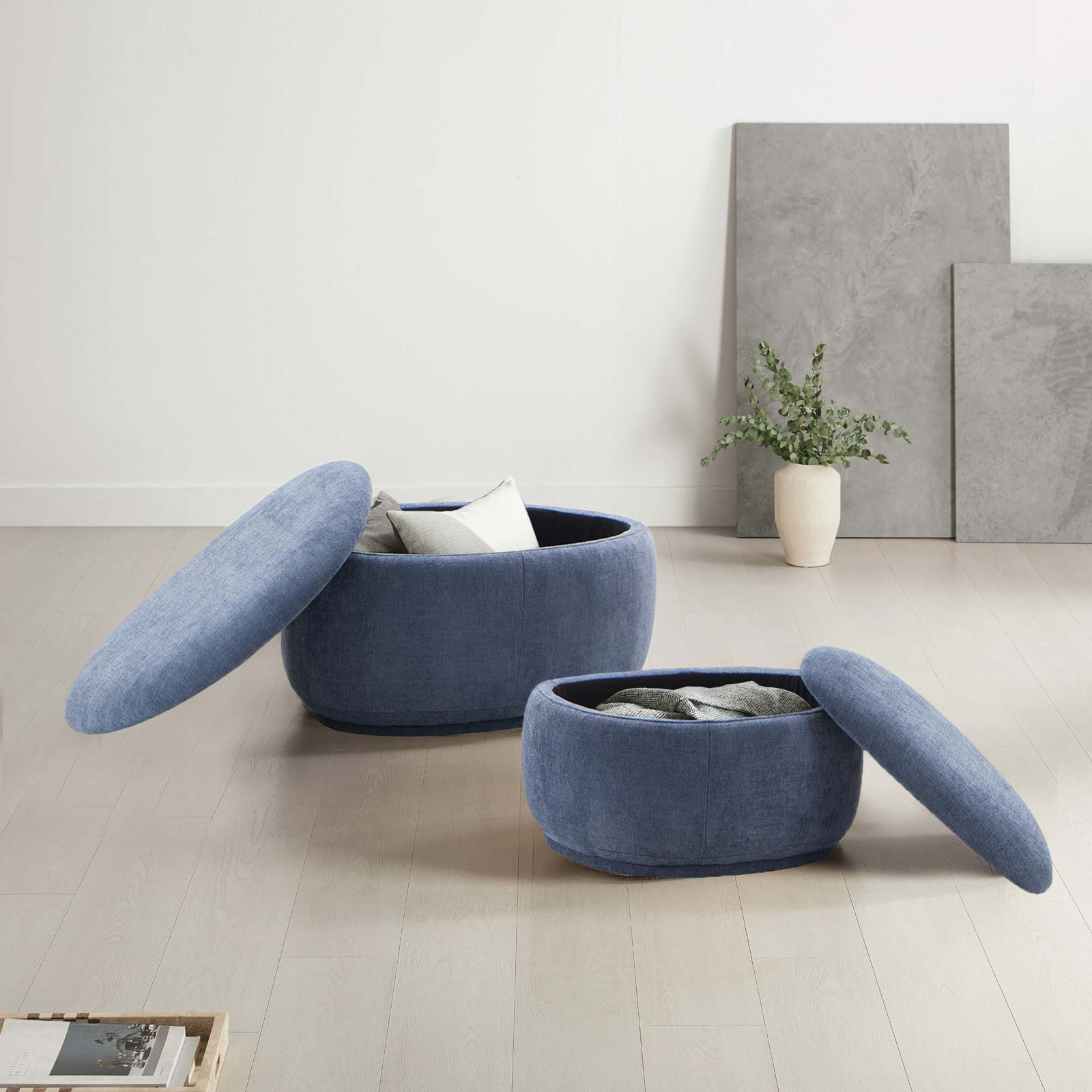 Hoya 2 - Piece Upholstered Storage Ottoman, Joyce Navy Performance Basketweave