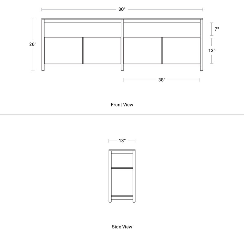 Open Plan Low Bookcase with Storage, Walnut, (2 Sheves) 26" H x 80" W x 13" D