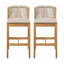 Tabouret d'extérieur en bois de teck avec coussin beige, ensemble de 2