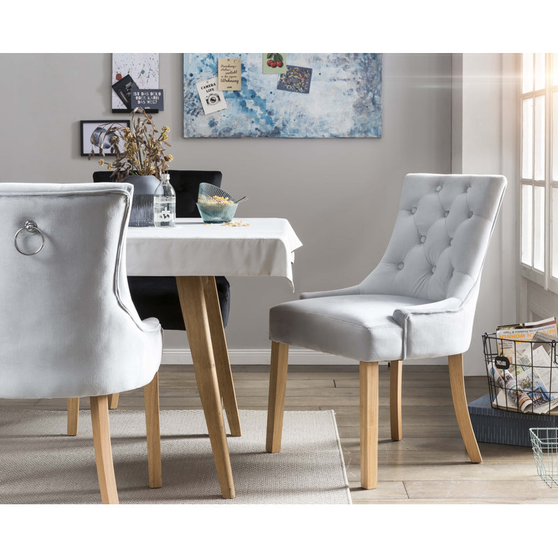 Avia 52cm H Velvet Upholstered Dining Chair, Light Grey