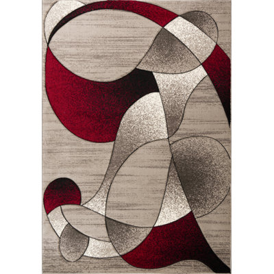 Tapis gris / rouge à motif abstrait Nekizia