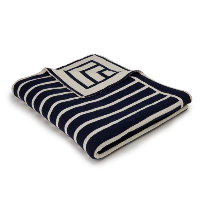 Beach Stripe Knitted Throw Blanket, Navy/Natural