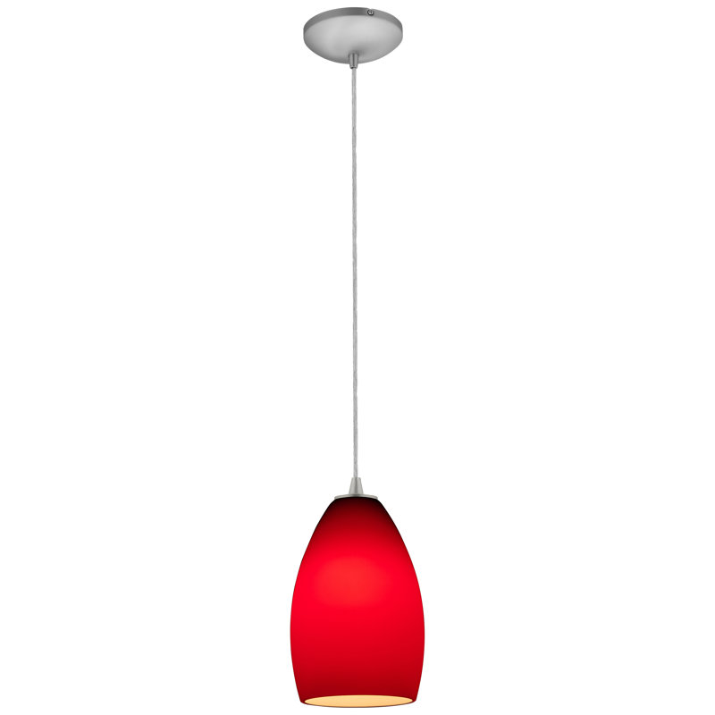 Luminaire suspendu à 1 lumière Carballo, Acier brossé, Rouge
