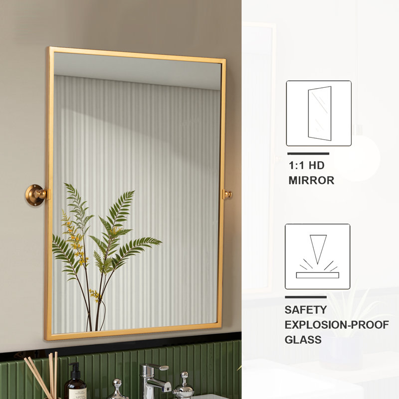 Miroir rotatif rectangulaire 24 po x 36 po moderne, miroir de meuble-lavabo mural en métal doré Miiror
