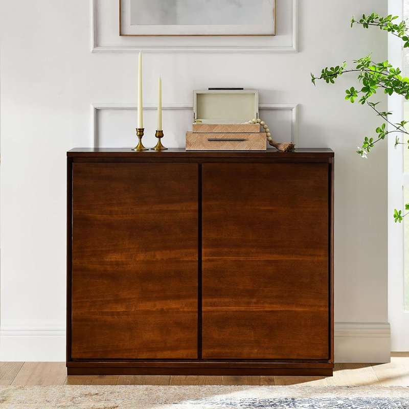 Buffet Slim Mid-Century en noyer avec 2 portes - Bois naturel