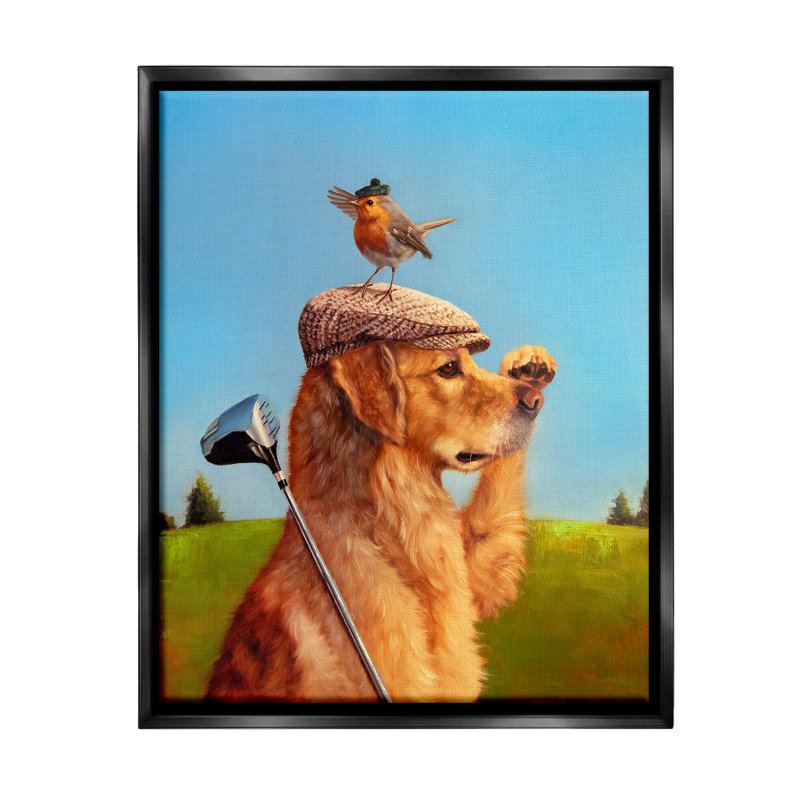«Bird and Dog Golfing» par Lucia Heffernan sur, H 31 po x l 25 po, Noir