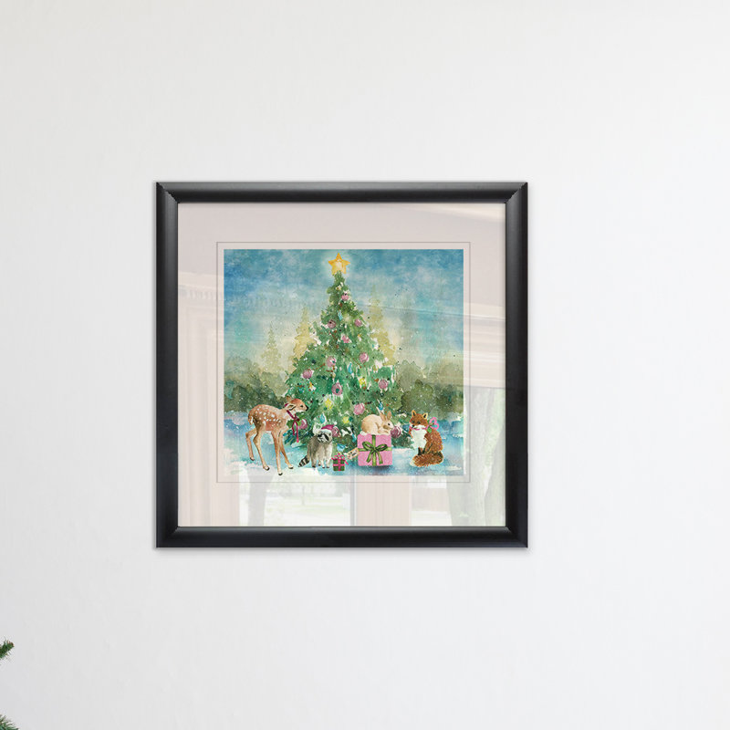 « forestières de noël », peinture, Blanc / aubergine / banane / brun clair / rouge br, H 17,5 po x l 17,5 po x P 1,5 po