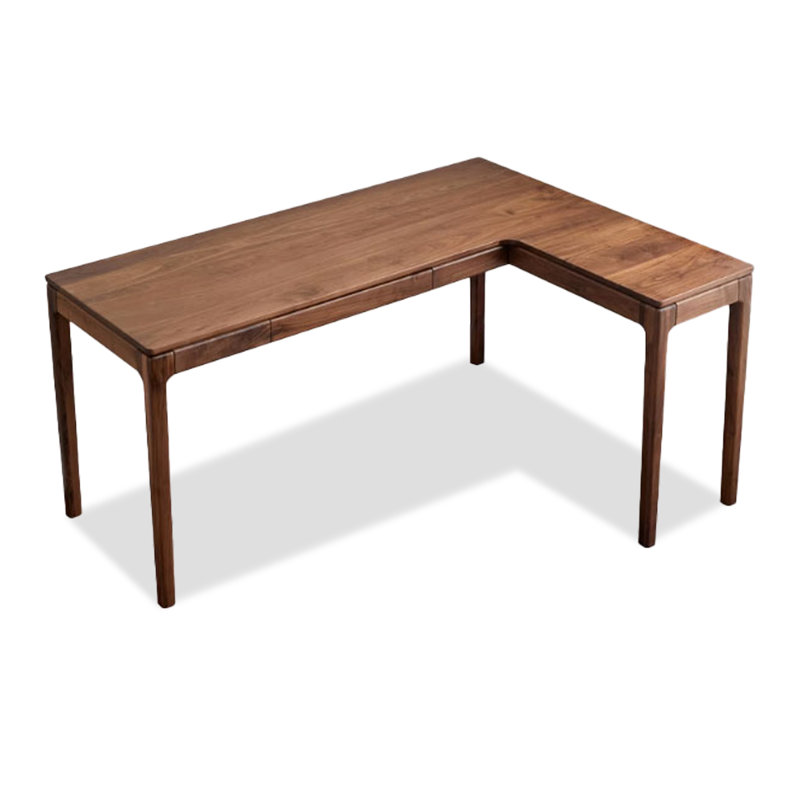 Bureau en forme de L en noyer noir de style nordique avec tiroirs, H 29,53 po x l 55,12 po x P 47,24 po