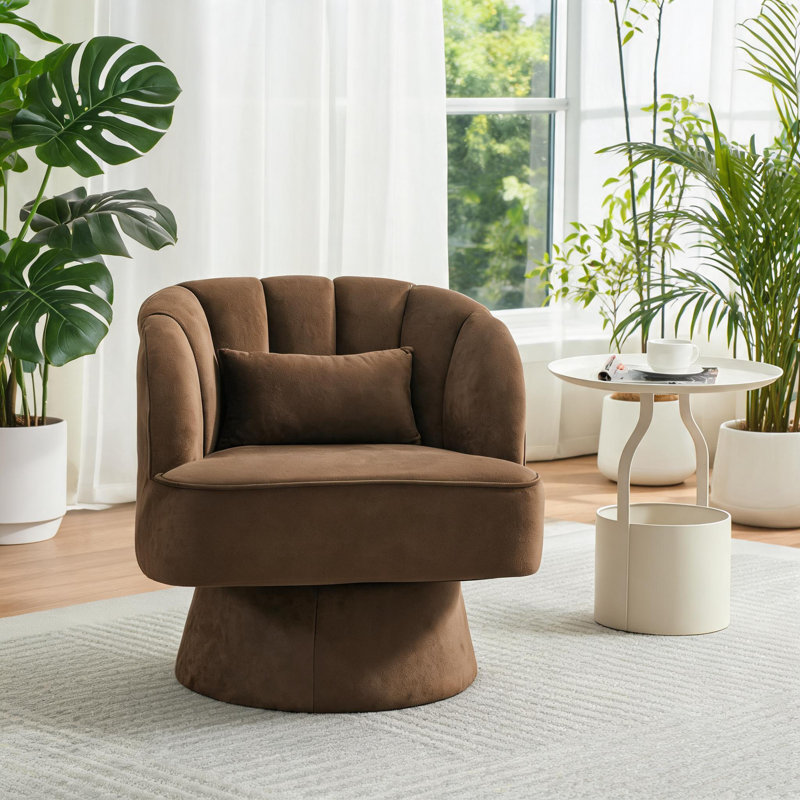 Upholstered Swivel Accent Chair, Velvet Brown