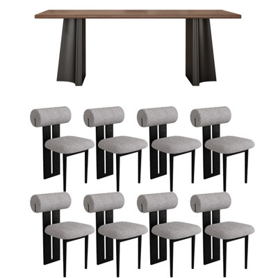 Modern rectangular solid wood dining table set