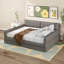 Queen Size Upholstered Platform Daybed With Two Storage Drawers, Lambswool Upholstered Bed Frame With USB, No Box Spring Needed-1963261219