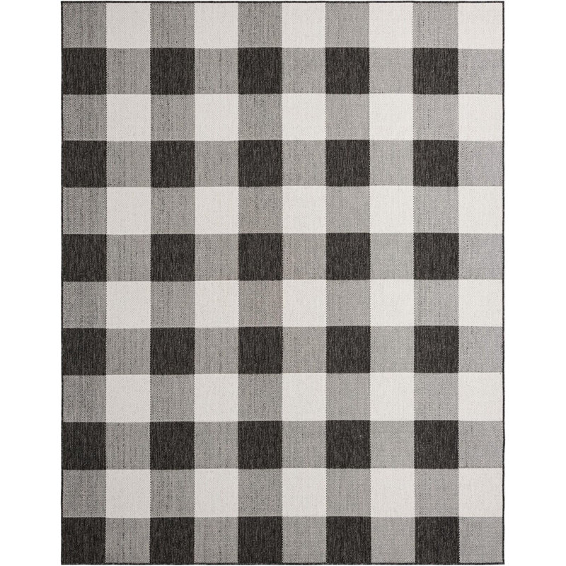 Tapis intérieur / extérieur noir et blanc Borrego, Rectangle 7 pi 10 po x 10 pi