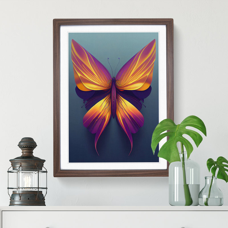 Beautiful Butterfly 1 Piece Single Picture Frame Wall Art, 64cm H x 46cm W x 2cm D, Brown Framed