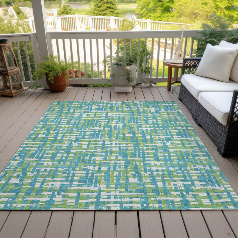 Zarifa Teal Washable Indoor-Outdoor Rug - , 8' x 10'