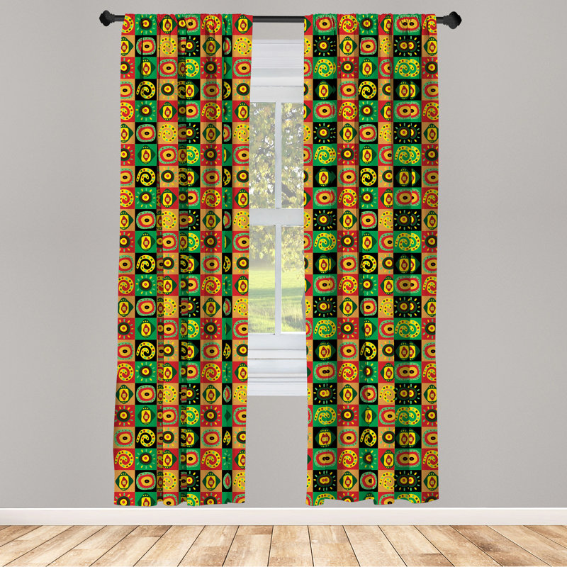 African Abstract Semi-Sheer Rod Pocket Curtain Panels, 28" x 84"