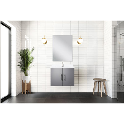 24 po L x P 22 po. Meuble-lavabo gris foncé avec comptoir en quartz et 18 miroirs à fermeture en douceur, spacieuse