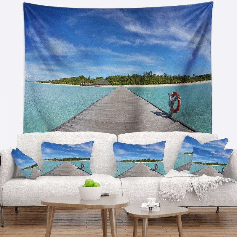 Tapisserie de plage tropical en bois, H 50 po x l 60 po