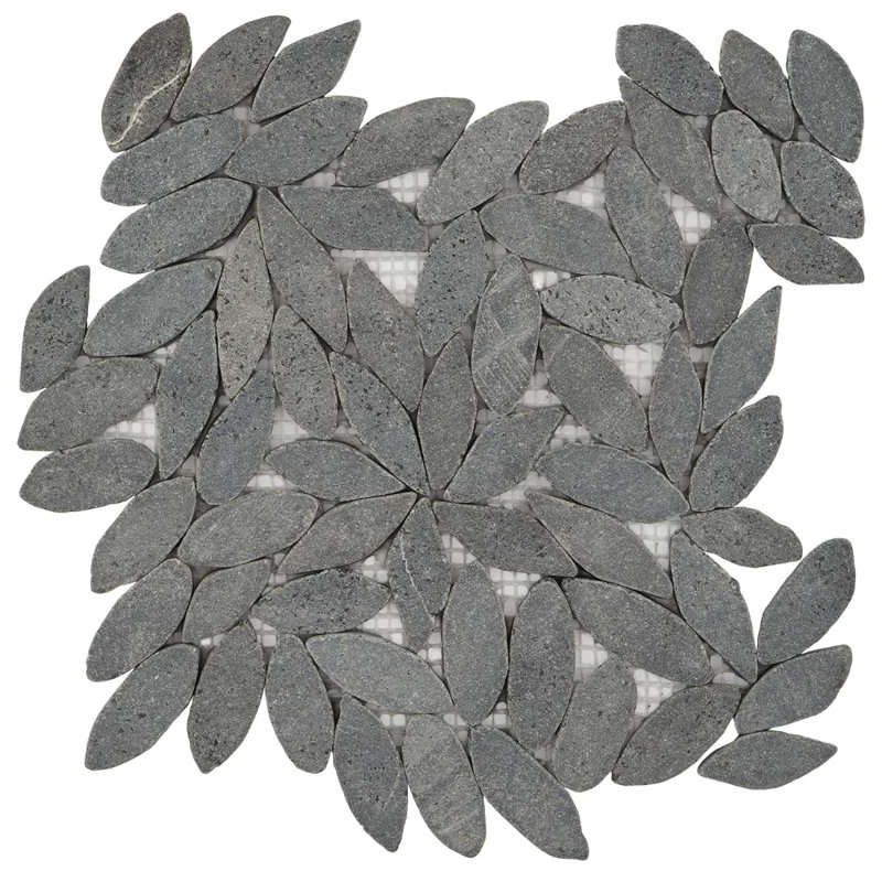 Nature 12x12 Flower Honed Carrara Marble Mosaic Tile, Lava Black