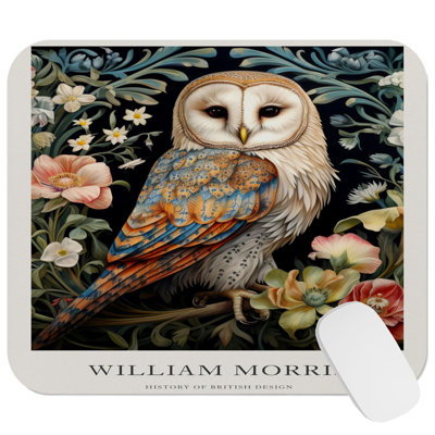 Animals William Morris Owl Pattern IX Cottage Gaming Cute Office Laptop Desk Pad Gift Mat Square Rectangle Non-Slip Mousepad