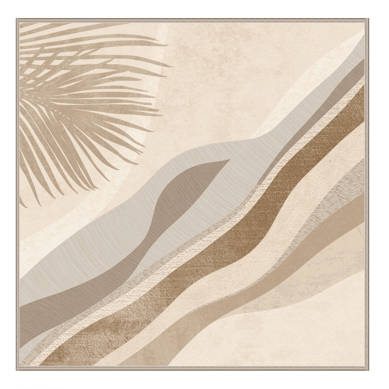 Tapis beige moelleux et moelleux à motif de feuilles de coco et de palmiers abstraits, Carré 5 pi
