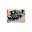 Ensemble de table et de chaises 78,7 po x 39,4 po x 29,9 po, panneau de salle à manger luxueux en marbre noir avec un plateau de table de 3,5 po d'épaisseur et 6 chaises en polyuréthane noir avec un motif à rayures verticales sur le dossier.-2115652897