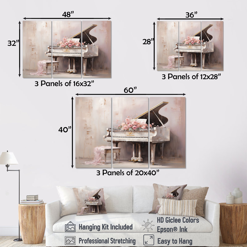 «Pink Pastel Piano Play II», ensemble d'art mural sur toile, H 40 po x l 60 po