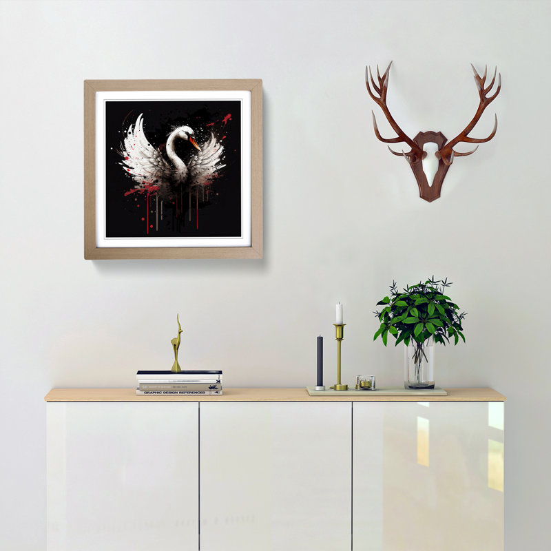 Swan Splatter Art - Framed Print, Oak