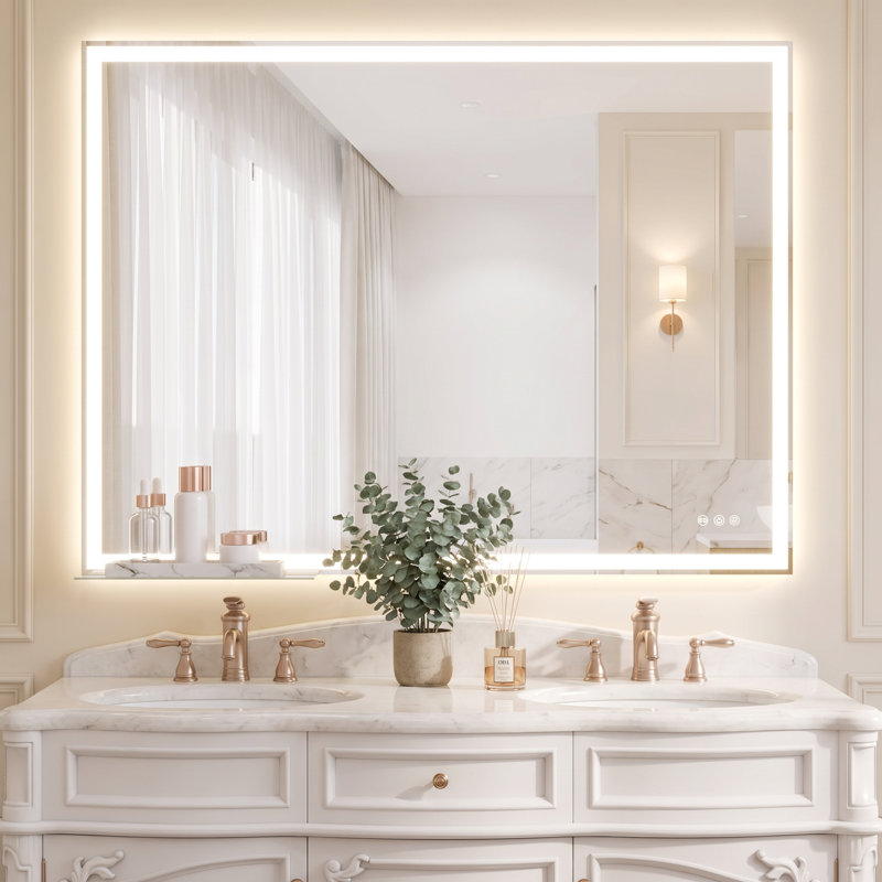 Miroir de salle de bain 48 po x 36 po à DEL avec interrupteur tactile mural réglable blanc / chaud / anti-buée avec mémoire