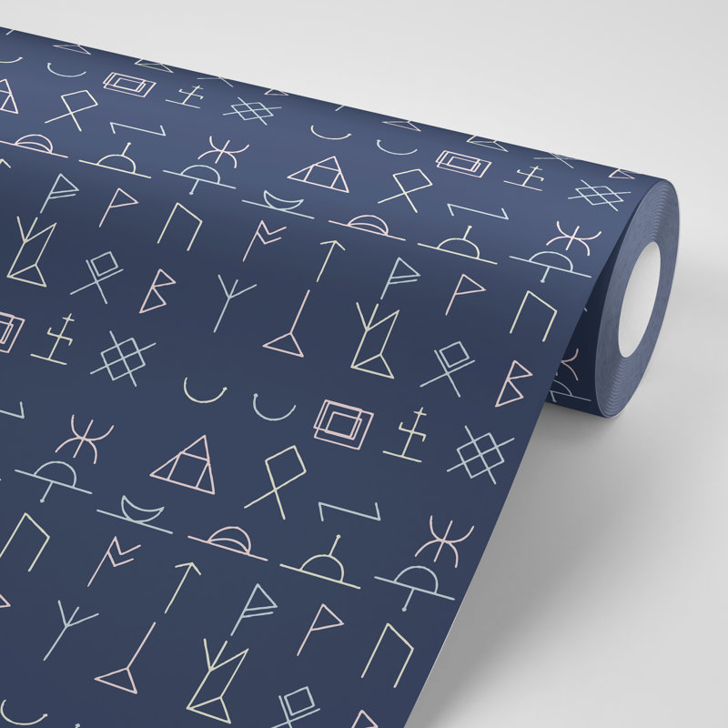 Symbols 10' L x 24" W Peel and Stick Wallpaper Roll, Navy/Pink/White
