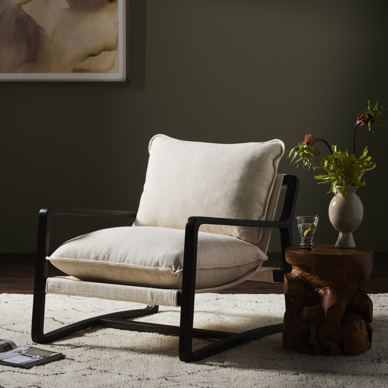 Goldberg Wooden Frame Armchair, Thames Cream Performance Weave, Burnt Parawood