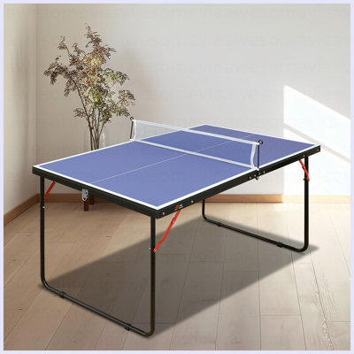 Table de ping-pong portative de taille moyenne, ensemble de table de tennis de table pliable compacte de 4 pi avec filet, 2 raquettes et 3 balles pour l'intérieur extérieur, les petits espaces et les appartements, cadre en aluminium épaissi