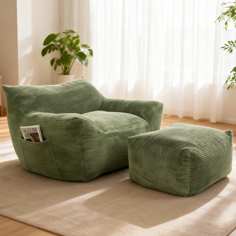 Fauteuil à billes en velours côtelé, Velours côtelé vert