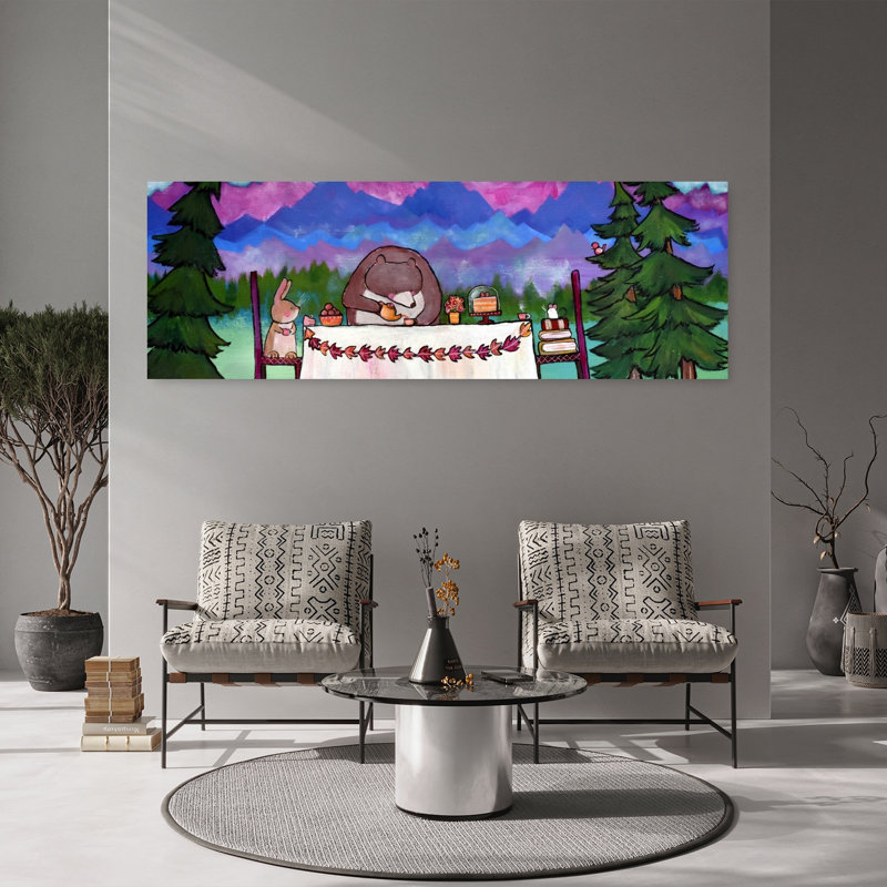 Whimsical Forest Tea Party 1 Piece Wrapped Canvas Panoramic Wall Art, 152.4 cm H x 50.8 cm W