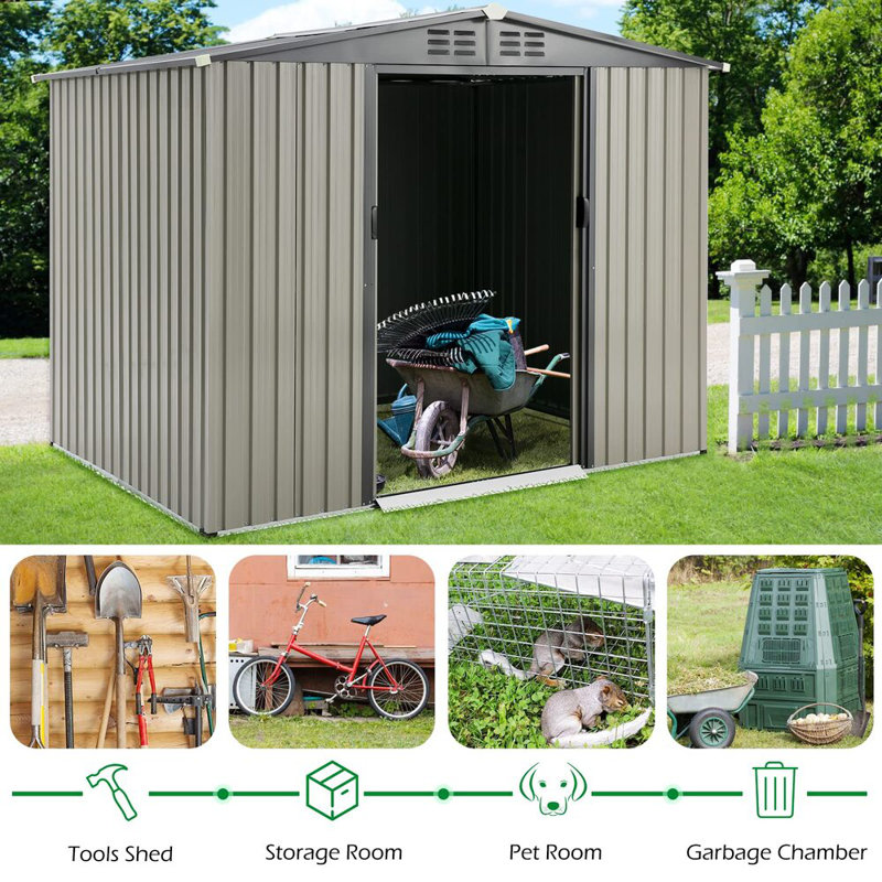 Steep Slope 8 ft. W x 6 ft. D Galvanised Steel Storage Shed