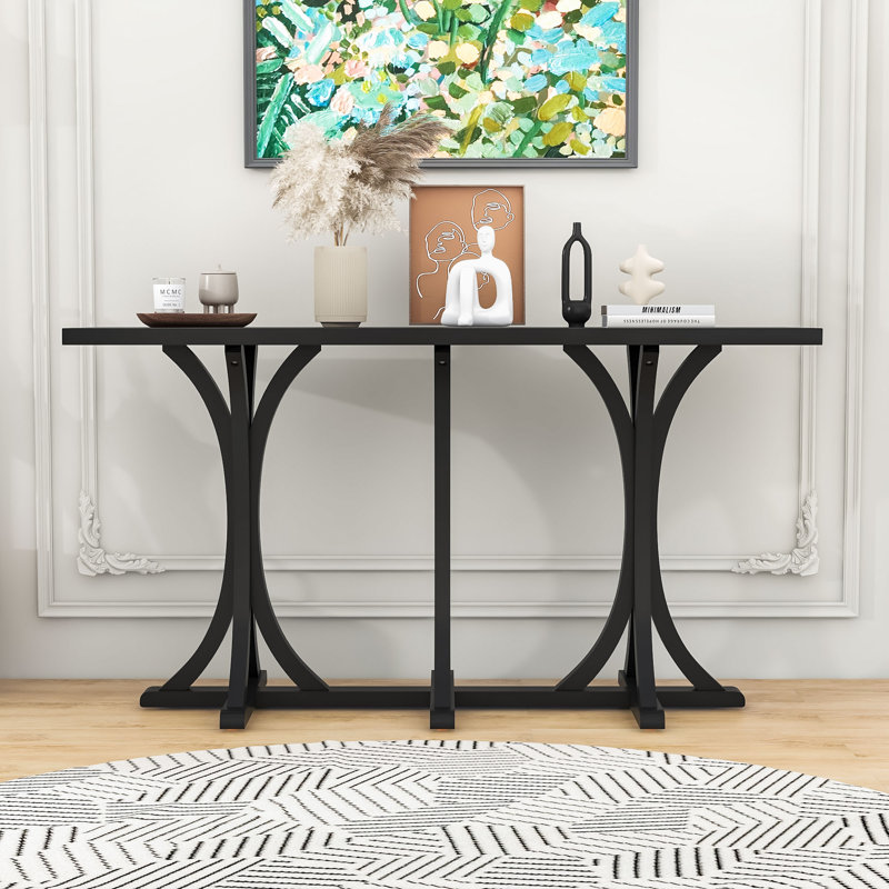 Console en bois avec des pieds courbés, Noir